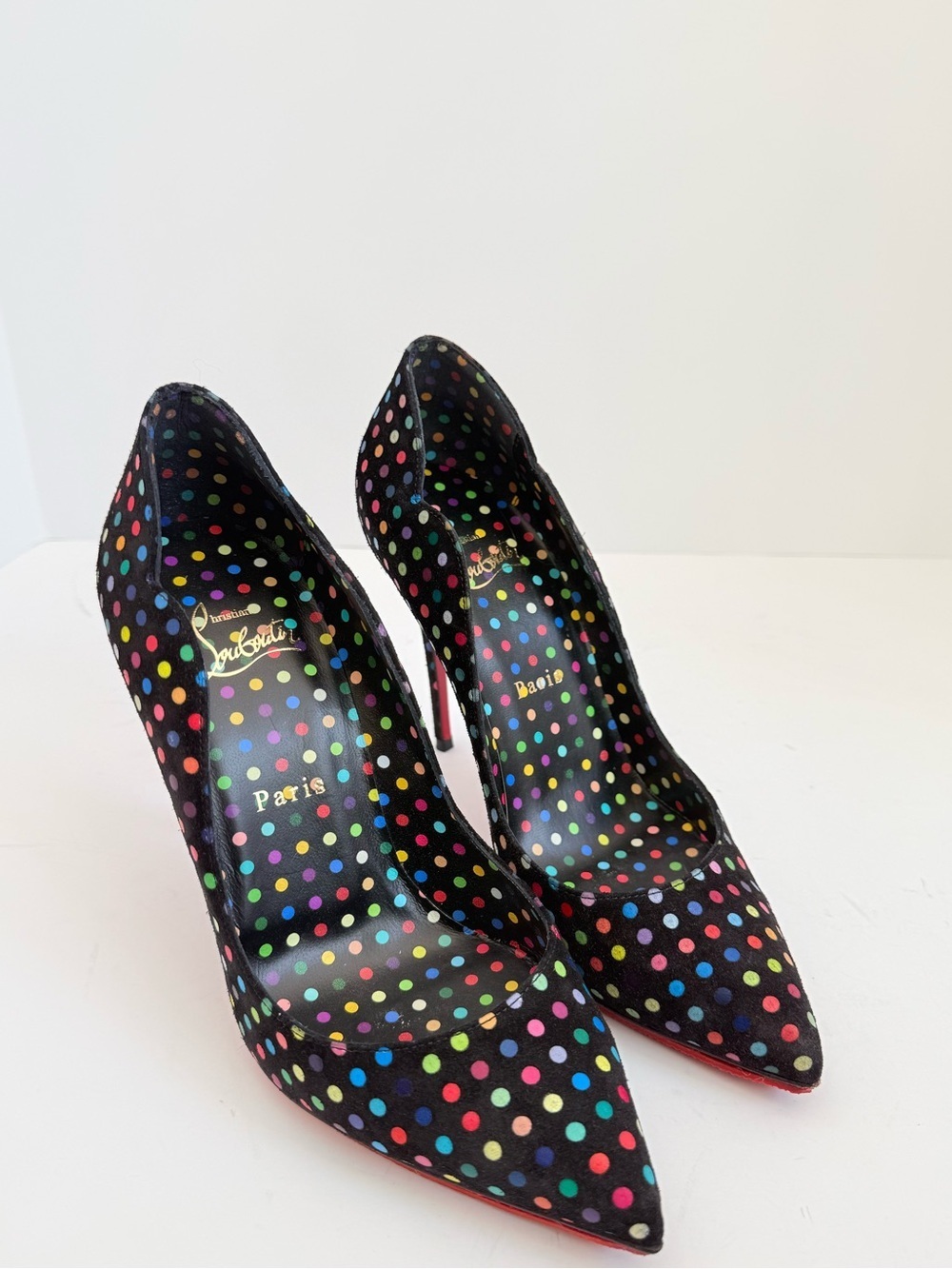 Christian Louboutin Hot Chick 100 Polka Dot Pumps 37.5 Black Multi Suede